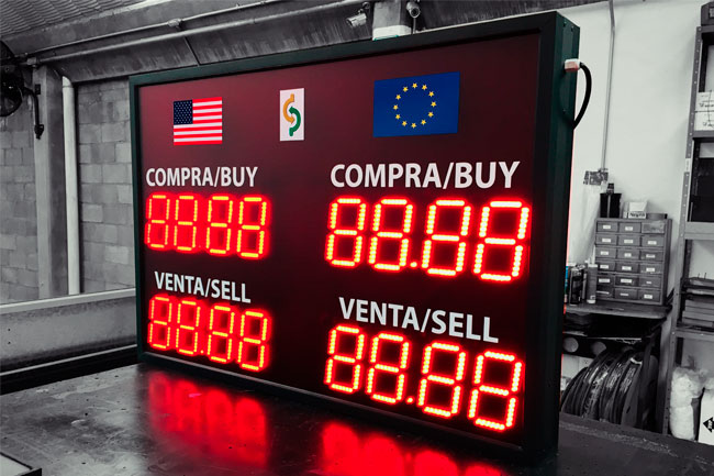 Letrero LED para cotizacion de monedas